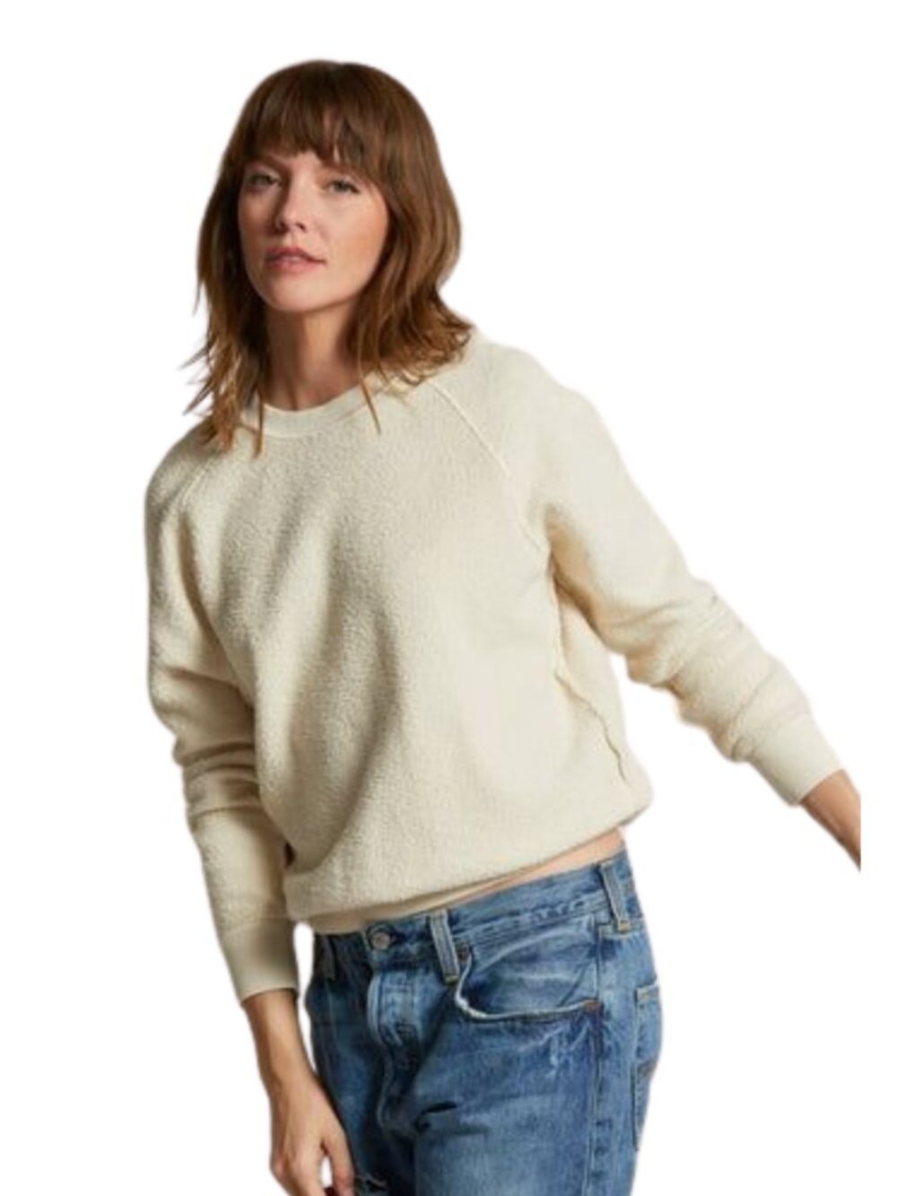 perfectwhitetee Ziggy reverse fleece crew neck sweatshirt in Sugar Size Large - Picture 2 of 7